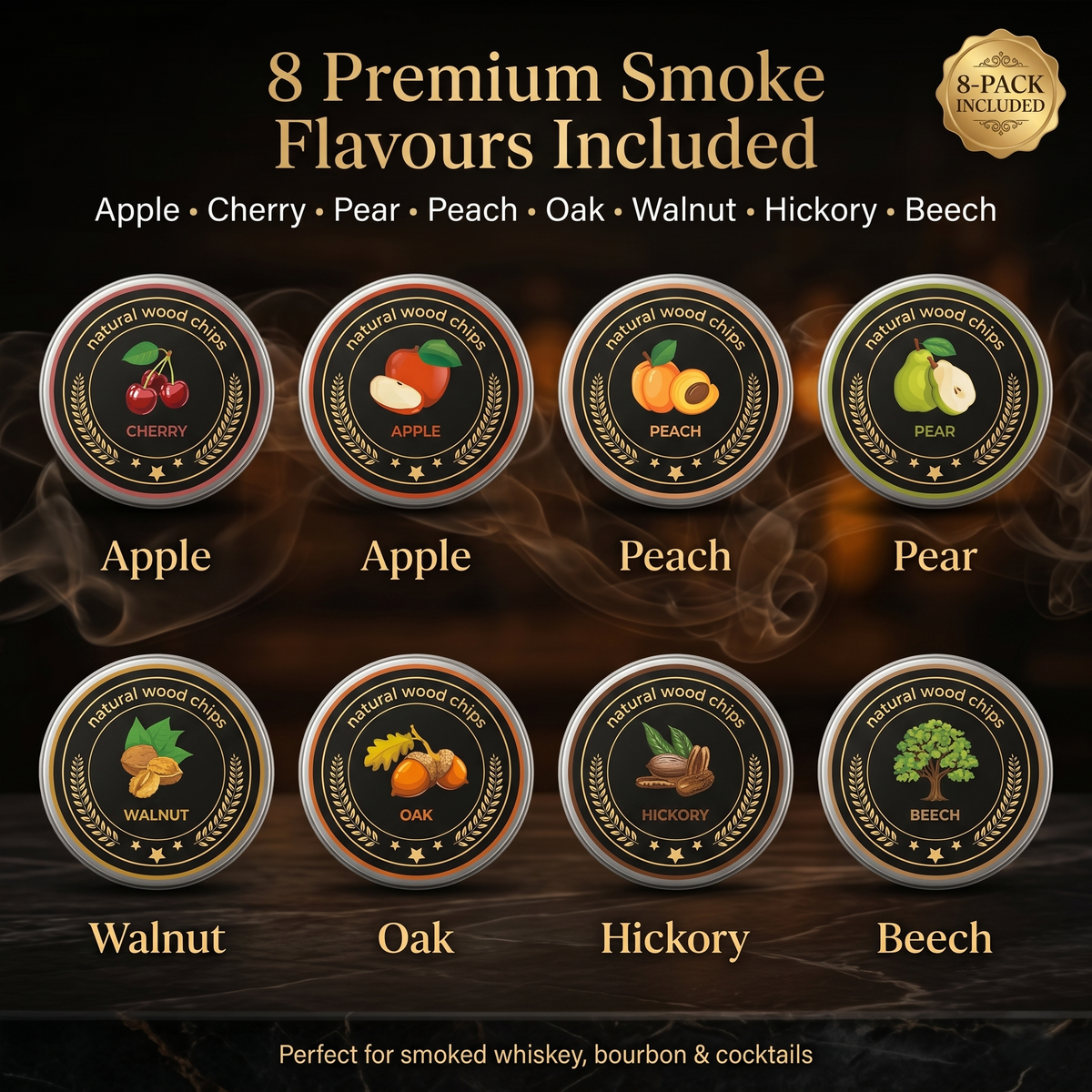 MyBar Premium Smoke Collection™-  8 Signature Smoking Woods For Whiskey & Cocktails
